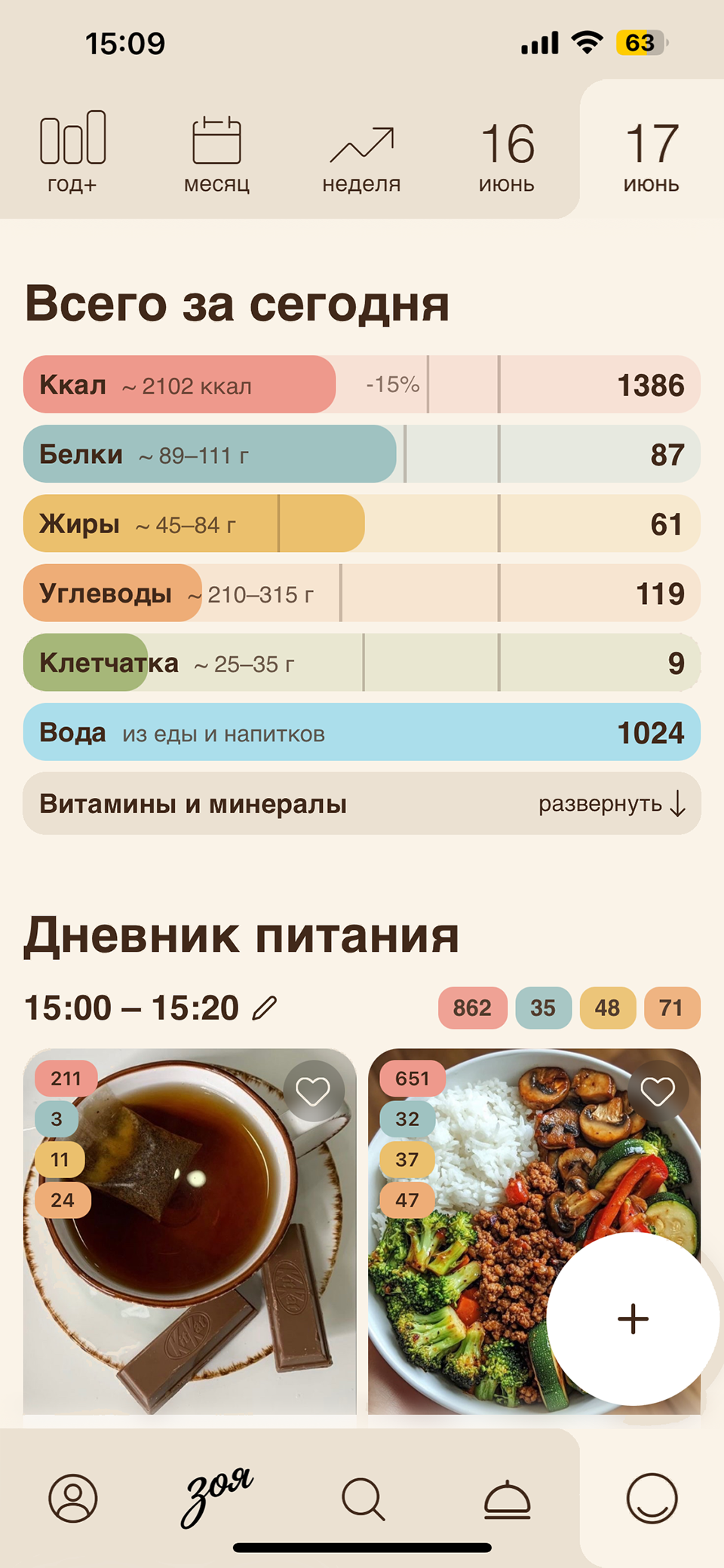 Зоя — дневник питания