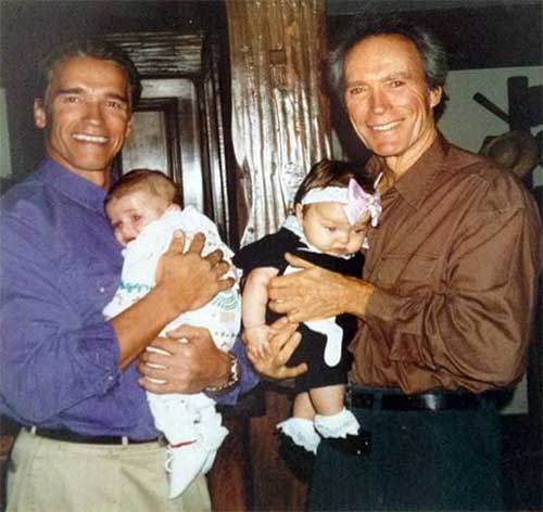 Arnold-Schwarzenegger-with-his-son-Patrick-and-Clint-Eastwood-with-his-daughter-Francesca